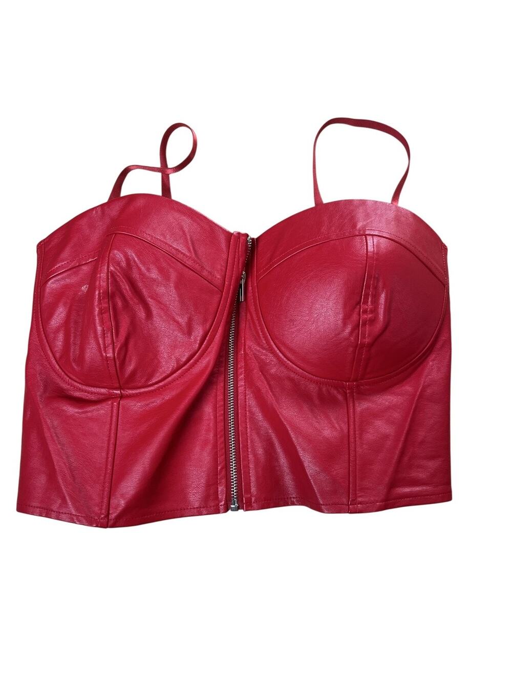 Like An Angel Tank Womens 1X Red Faux Leather Sweetheart Zip Bustier Cropped